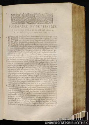 Sommaire Du Septiesme Iour De La Sepmaine De Guillaume De Saluste, Seigneur Du Bartas.