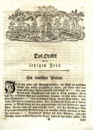 Das Orakel der jetzigen Zeit.