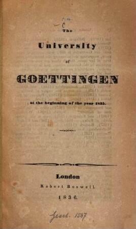 The University of Goettingen at the beginning of the year 1835