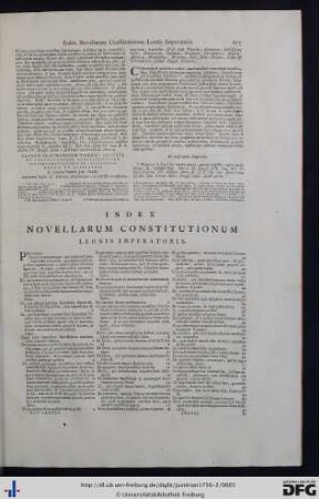 Index Novellarum Constitutionum Leonis Imperatoris.