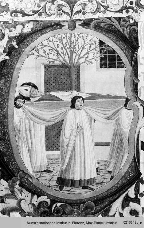 Antiphonar : Buchseite mit historisierter Initiale C: Begräbnis des Heiligen Zanobius