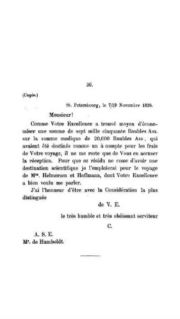36. C. St. Petersburg, 7/19. November 1829