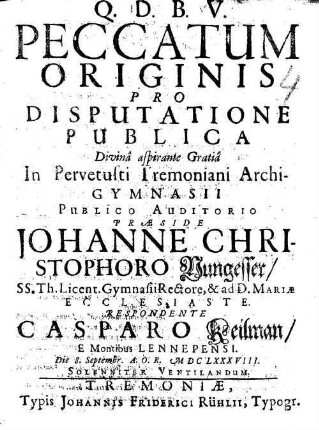 Peccatum Originis : pro disputatione publica ...