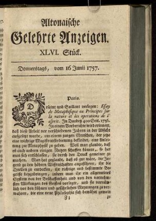XLVI. Stück. Donnerstags, vom 16 Junii 1757