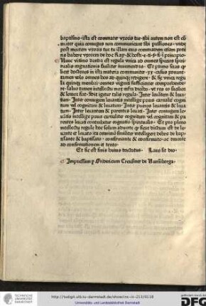 Et sic est finis huius tractatus. Laus sit deo. Impressum per Fridericum Creußner de Nuremberga.