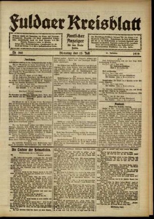 Ausgabe vom Dienstag, den 15. Juli 1919.