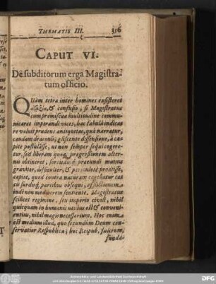 Caput VI. De subditorum erga Magistratum officio.