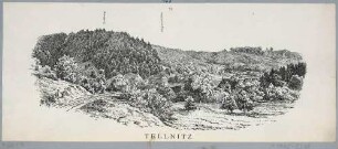 Panoramaansicht von Tellnitz (heute Telnice) entlang Dux-Bodenbacher Eisenbahnlinie in Böhmen, Blick auf den Dörrberg und die Augustushöhe (heute ve stráni), mit Legende