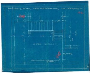 Bestelmeyer, German; Bonn (Nordrhein-Westfalen), Mühlheimerplatz; Verwaltungsgebäude - Mappe 2: Westtreppenhaus (Grundriss 1. u. 2. OG)