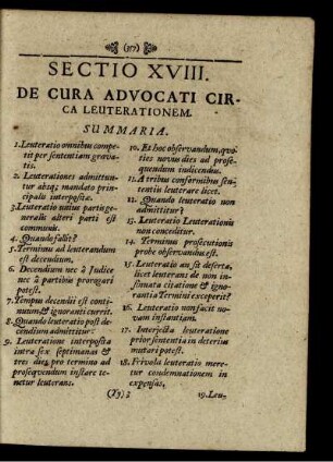 Sectio XVIII. De Cura Advocati Circa Leuterationem.