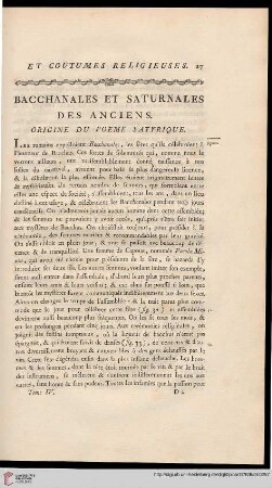 Bacchanales et Saturanles des anciens