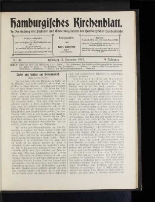 Nr. 44. Hamburg, 3. November 1912. 9. Jahrgang.