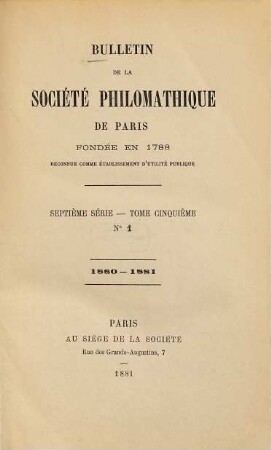 Bulletin. 1880/81 = 7. Sér., T. 5