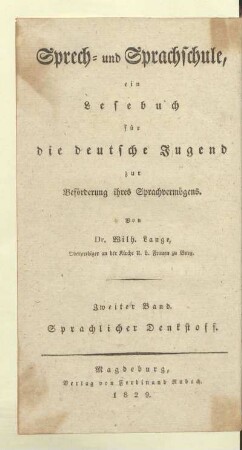 Band 2: Sprachlicher Denkstoff : ein Lesebuch für die deutsche Jugend
