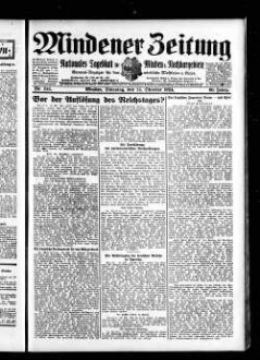 Mindener Zeitung : nationales Tageblatt für Minden u. Nachbargebiete : General-Anzeiger für den nördl. Reg.-Bezirk Minden