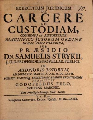 Exercitium iur. de carcere ad custodiam