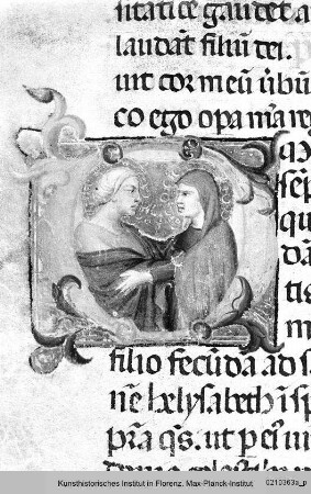 Missale Romanum : Textseite mit historisierter Initiale O: Heimsuchung