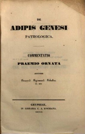 De adipis genesi pathologica : Commentatio praemio ornata