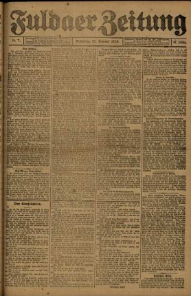 Erste Ausgabe vom Samstag, den 10. Januar 1920.