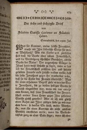 Der sechs und sechzigste Brief von Fräulein Clarissa Harlowe an Fräulein Howe. - Der siebzigste Brief von Fräulein Clarissa Harlowe an Fräulein Arab. Harlowe.