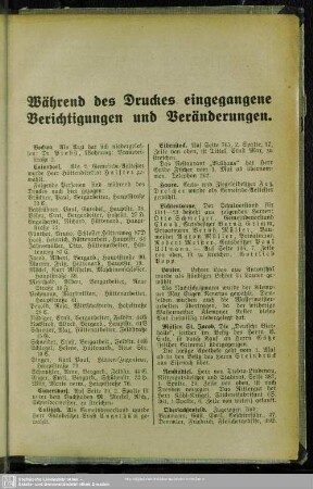 Während des Druckes eingegangene Berichtigungen und Veränderungen
