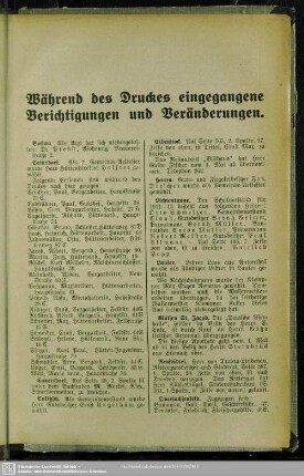 Während des Druckes eingegangene Berichtigungen und Veränderungen
