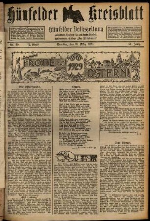 Zweite Ausgabe vom Samstag, den 30. März 1929.