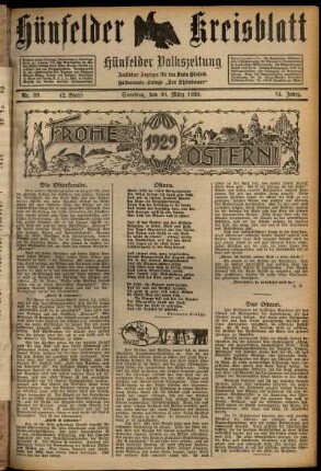 Zweite Ausgabe vom Samstag, den 30. März 1929.