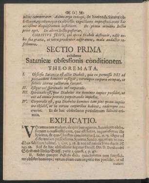 Sectio Prima exhibens Satanicae obsessionis conditionem
