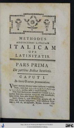 Pars Prima. De partibus Italicae locutionis.