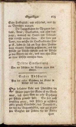 Dritte Eintheilung. Von den Pflichten der Aeltern gegen ihre Kinder.