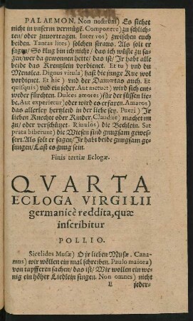 Quarta Ecloga Virgilii germanice reddita, quae inscribitur Pollio.