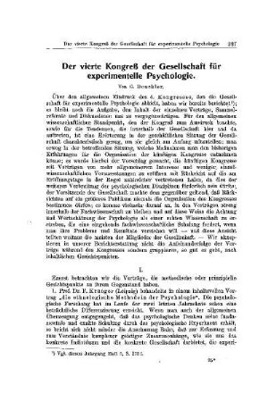 Der vierte Kongress der Gesellschaft für experimentelle Psychologie