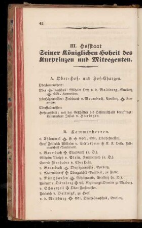 III. Hofstaat Seiner königlichen Hoheit des Kurprinzen und Mitregenten.