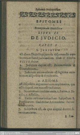 Epitomes Praeceptorum Dialecticae Liber II. De Judicio