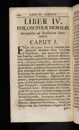 100-127, Liber IV. Philosophiae Moralis. Introductio ad Tractatum Fortitudinis.