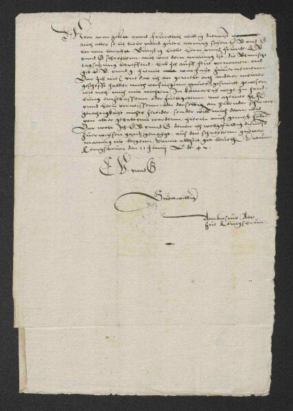 Schreiben von Abt Ambrosius [Boxler] von Königsbronn an Kanzler, [Land]hofmeister und Räte Württembergs mit der Versicherung, dass er sich nicht ohne Vorwissen des Herzogs an Verhandlungen auf einer "tagsatzung" in Ulm beteiligen werde (76a)