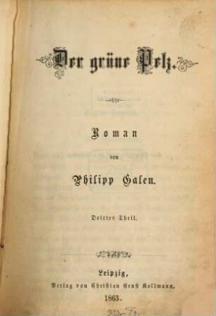 Der grüne Pelz : Roman, 3. Theil