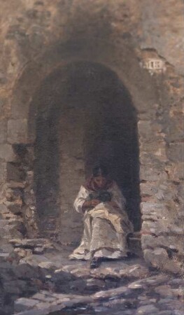 Mädchen im Torbogen sitzend