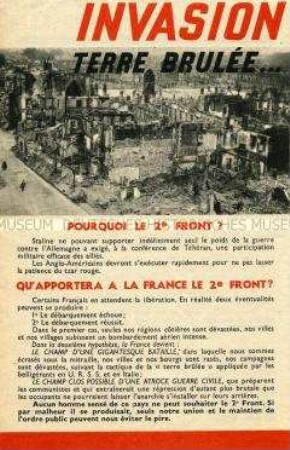 Illustriertes Propagandaflugblatt aus Vichy-Frankreich gegen die Landung der Alliierten
