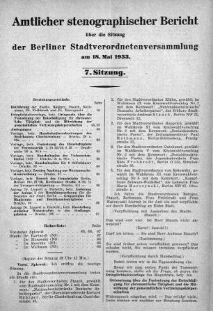 Sitzung 7, 18. Mai 1933