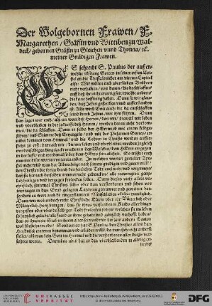 [Grabschrifft] Der Wolgebornen ... Margarethen Graffin vnd Wittiben zu Waldeck ...