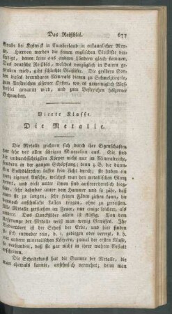 Vierte Klasse. Die Metalle.
