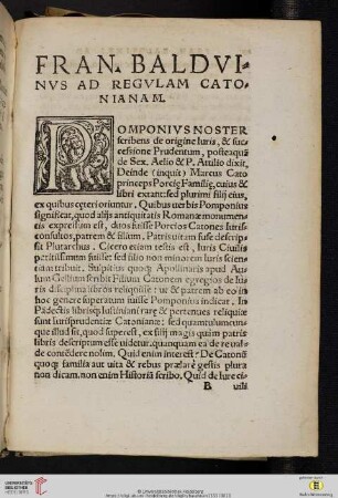 Fran. Balduinus ad regulam Catonianam