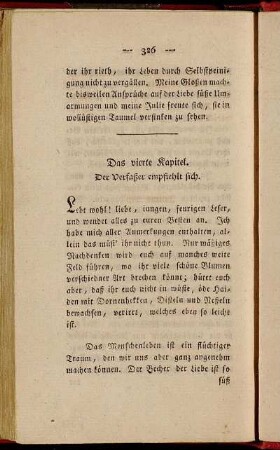 Das vierte Kapitel. Der Verfaßer empfiehlt sich.