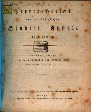 Jahresbericht von der Königlichen Studien-Anstalt zu München. 1814