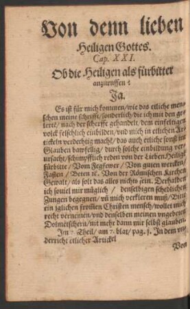 Von denn lieben Heiligen Gottes. Cap. XXI.