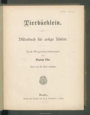 Tierbüchlein : Bilderbuch für artige Kinder