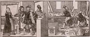 Beigaben eines Handwerks-Zeremonie-Bändchens : Tischlerei, Holzschnitt 16. Jh.