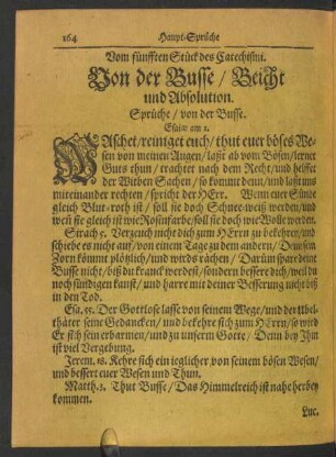 Vom fünfften Stück des Catechismi. Von der Busse/ Beicht und Absolution.
